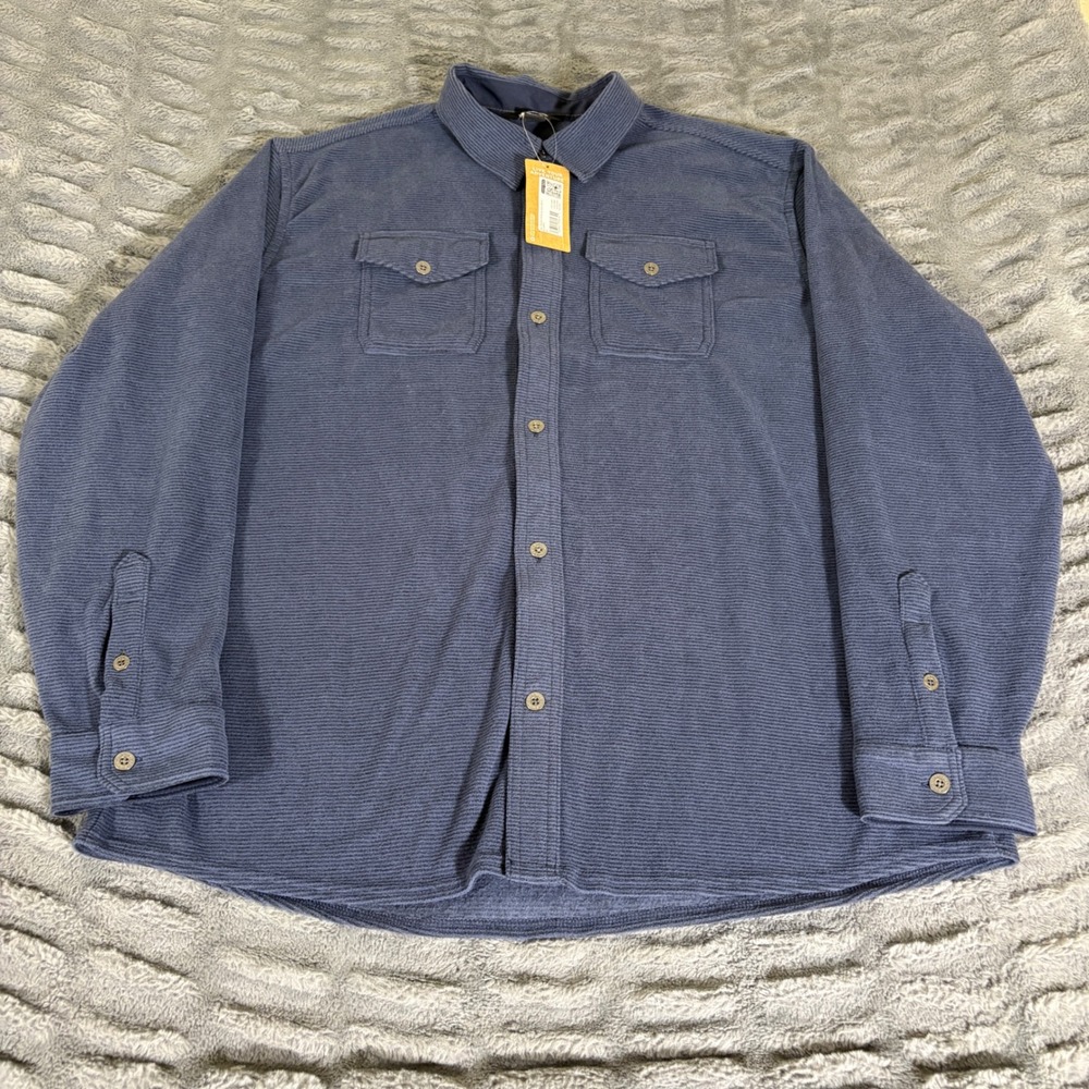 Eddie Bauer Mens XL Atlantic Blue Mr‎ Chutes Stripe Microfleece Button Up Shirt